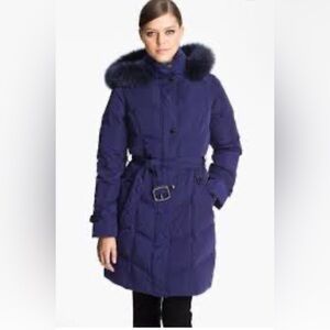 SACHI Navy Puffer Coat with Fur Hood